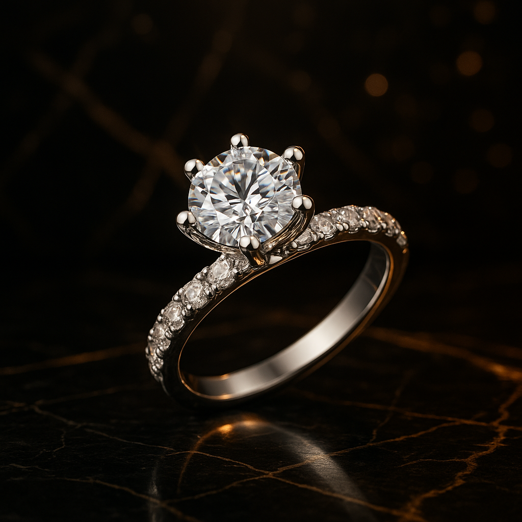 Moissanite Solitaire Pavé Ring in 925 Sterling Silver (1 Carat)