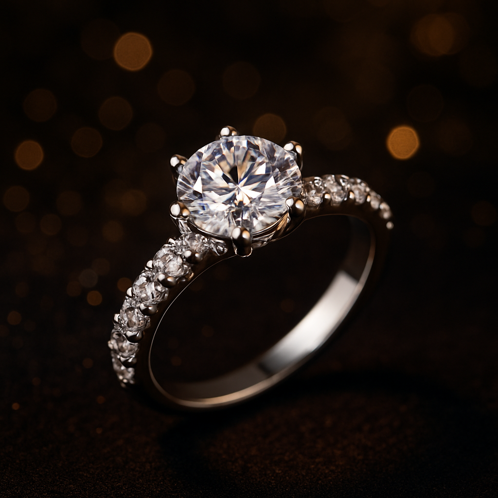 Moissanite Solitaire Pavé Ring in 925 Sterling Silver (1 Carat)