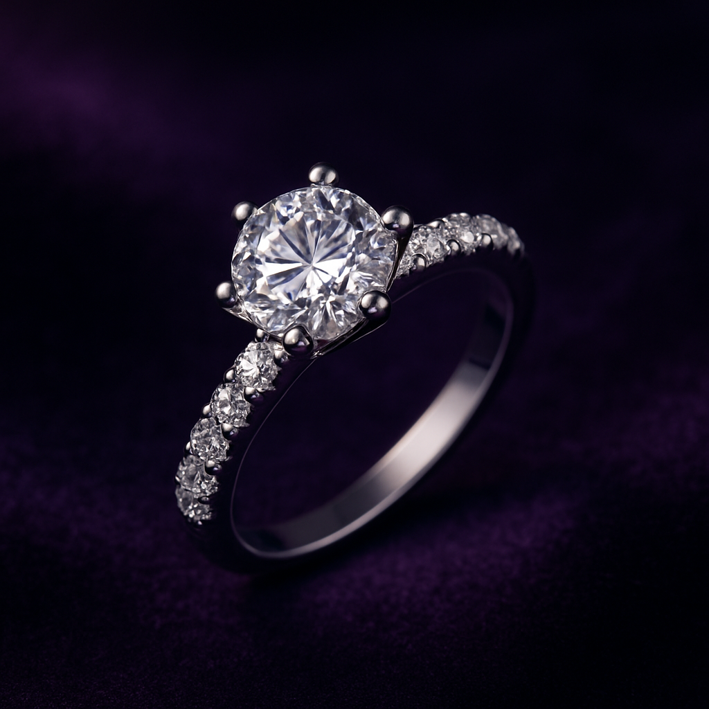 Moissanite Solitaire Pavé Ring in 925 Sterling Silver (1 Carat)