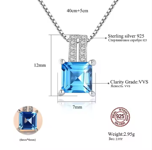 Blue Topaz Perfection Pendant in 925 Sterling Silver (2 carat)