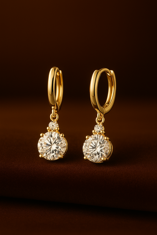 Moissanite Drop Hoop Earrings in 925 Sterling Silver with GRA Certificate (1 Carat Main Stone + 3 Accents)