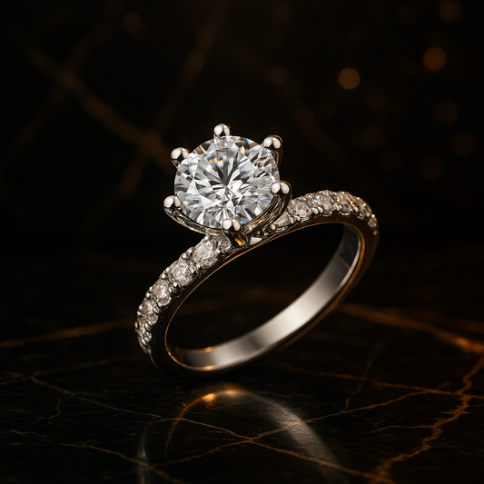 Moissanite Solitaire Pavé Ring in 925 Sterling Silver (1 Carat)